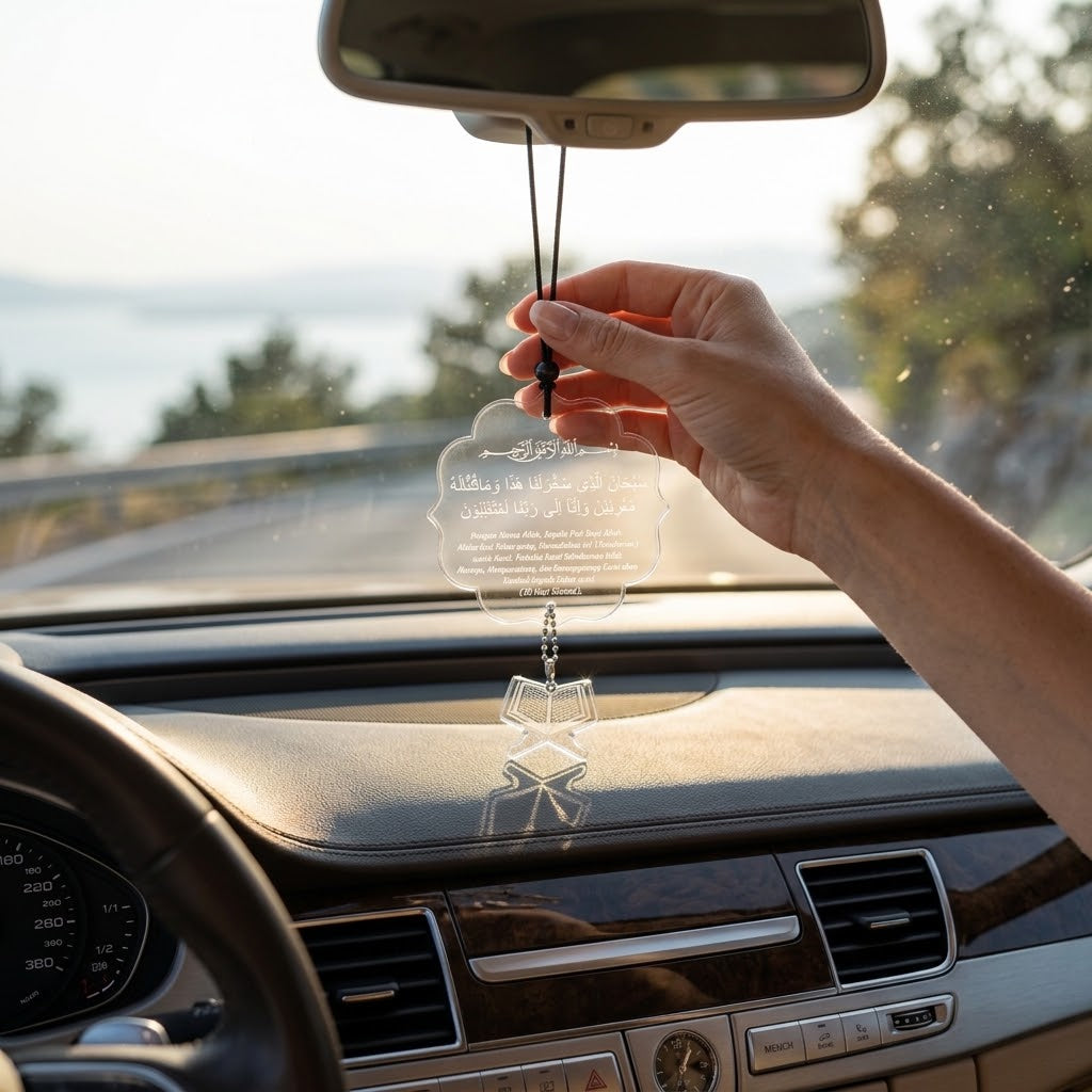 Islamic Car Hanging with Safar Ki Dua – Acrylic Travel Dua Car Ornament