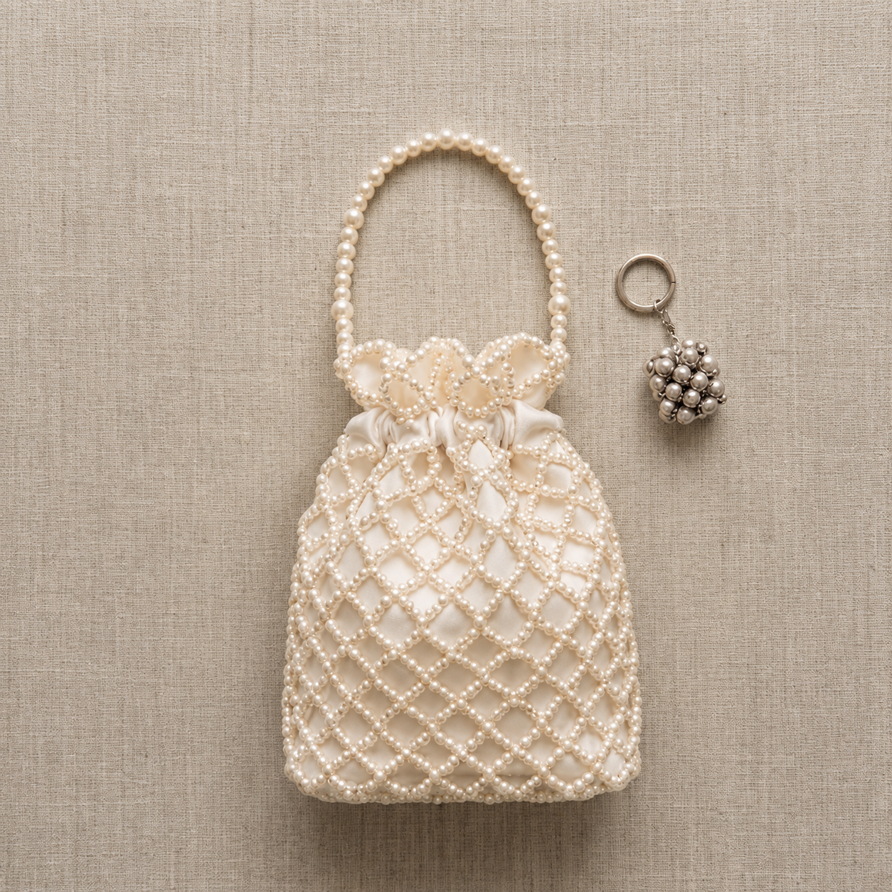 Handmade Ivory Pearl Beaded Drawstring Bag – Luxury Evening & Bridal Clutch