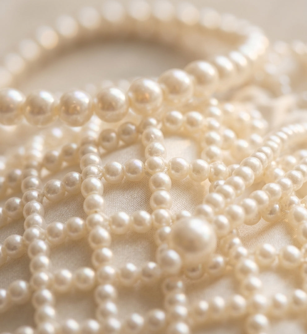 Handmade Ivory Pearl Beaded Drawstring Bag – Luxury Evening & Bridal Clutch