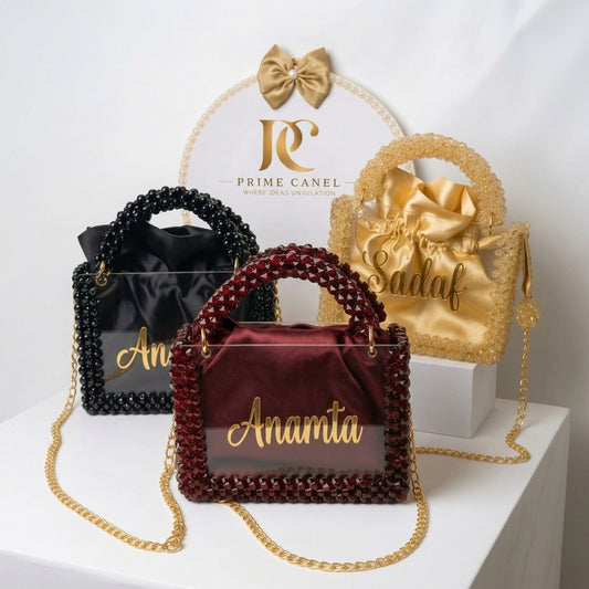 Crystal Beaded Acrylic Bag Custom Name Handcrafted