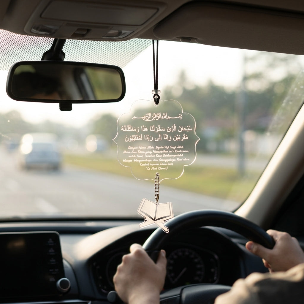 Islamic Car Hanging with Safar Ki Dua – Acrylic Travel Dua Car Ornament