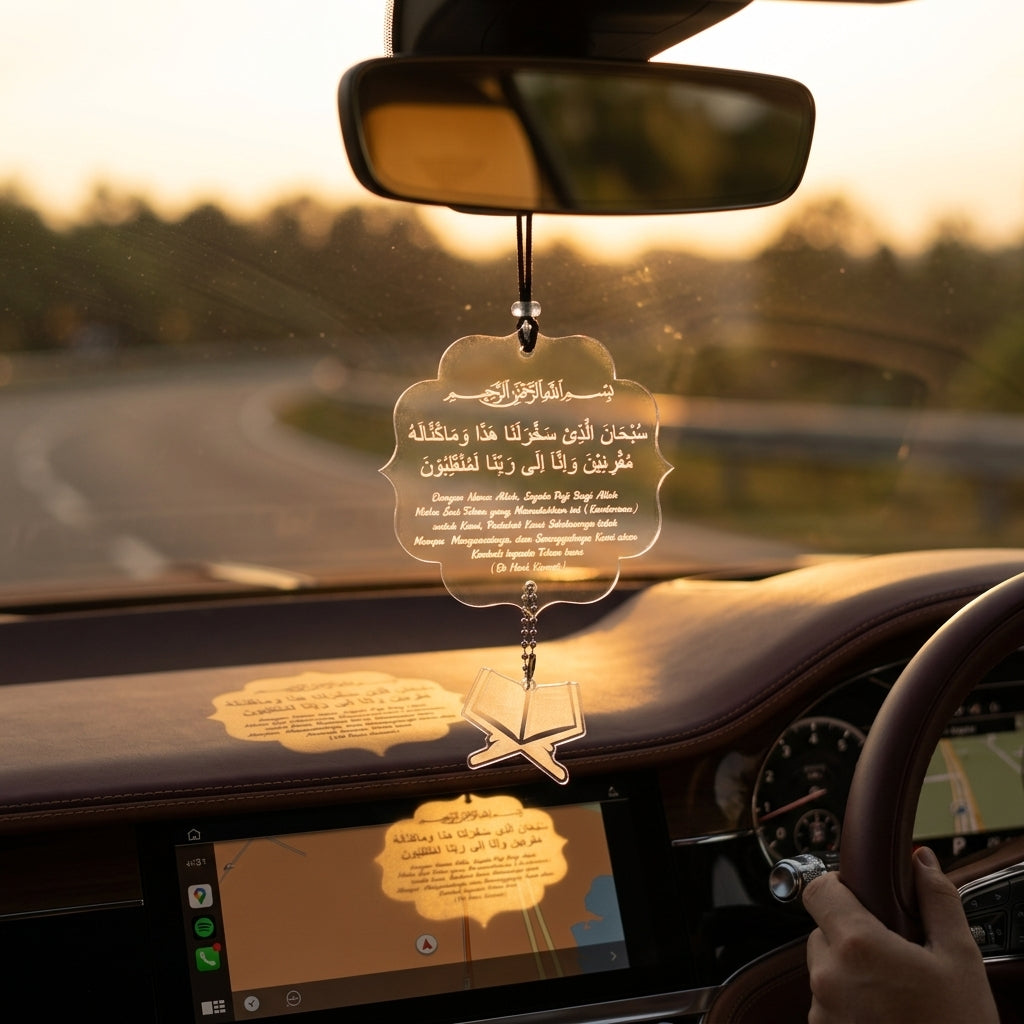 Islamic Car Hanging with Safar Ki Dua – Acrylic Travel Dua Car Ornament