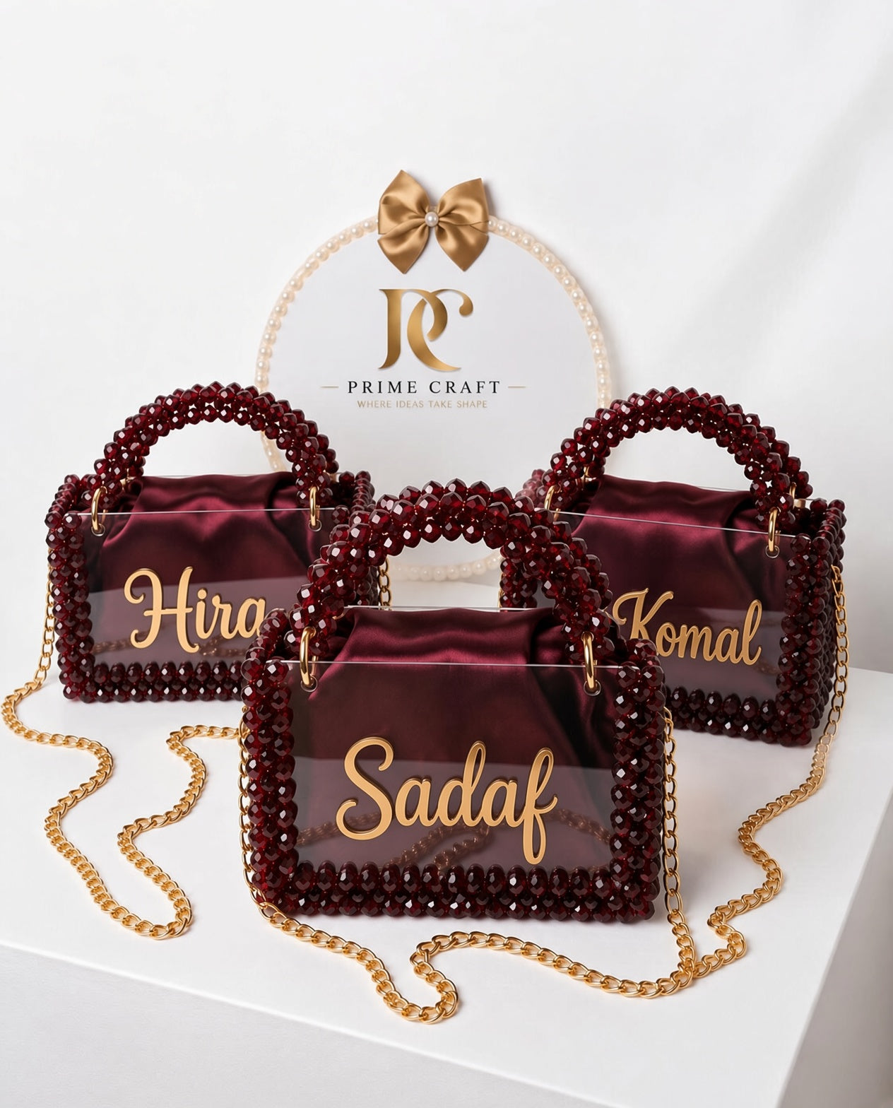 Crystal Beaded Acrylic Bag Custom Name Handcrafted