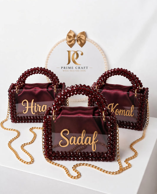 Crystal Beaded Acrylic Bag Custom Name Handcrafted