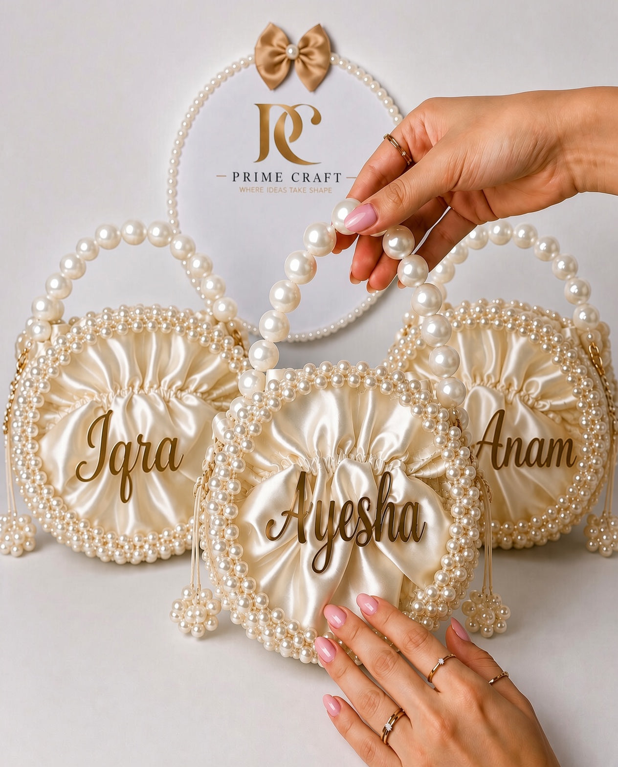 Crystal Beaded Acrylic Bag Custom Name Handcrafted